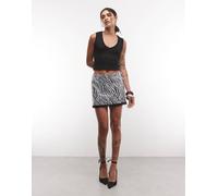 Noisy May minigonna con paillettes e bordo in pizzo a stampa zebra-Nero M