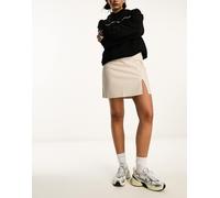 Noisy May - Minigonna in pelle sintetica color crema con spacco-Bianco L