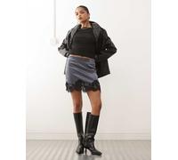 Noisy May - Minigonna in raso grigio blu con finiture in pizzo S