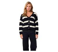 Noisy May - Cardigan in maglia a coste a righe color crema e nero M