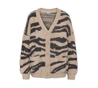 Noisy May - Cardigan in maglia spazzolata beige e grigio con motivo zebrato-Neutro M