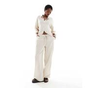 Noisy May - Pantaloni ampi in misto lino color avena in coordinato-Marrone S