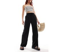 Noisy May - Pantaloni ampi in misto lino neri in coordinato-Nero XL
