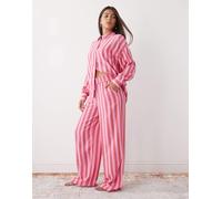 Noisy May - Pantaloni in misto lino rosa e rosso a righe in coordinato S