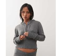 Noisy May Petite - Cardigan in maglia grigio con cappuccio e zip in coordinato XXS