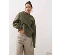 Noisy May - Pile kaki con cappuccio con zip corta-Verde XS