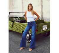 Noisy May - Rooxy - Pantaloni a zampa a vita alta in denim blu medio W28 L32