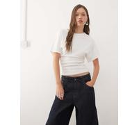 Noisy May - T-shirt bianca stretta in vita-Bianco XL