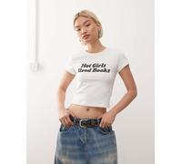 Noisy May - T-shirt mini bianca con stampa Hot Girls-Bianco XS