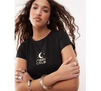 Noisy May - T-shirt mini nera con grafica "Moon Child"-Nero M