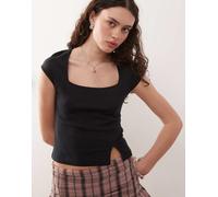 Noisy May - T-shirt nera con scollo quadrato e maniche ad aletta-Rosa M