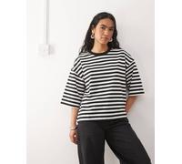 Noisy May - T-shirt squadrata nera a righe-Nero M