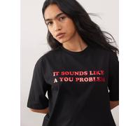 Noisy May - T-shirt squadrata nera con stampa You problem-Nero XS