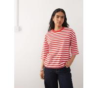 Noisy May - T-shirt squadrata rossa a righe-Rosso L