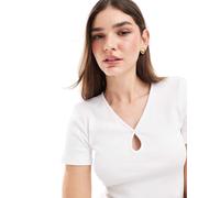 Noisy May - Top bianco a coste con apertura a goccia XL