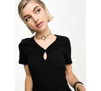 Noisy May - Top nero a coste con apertura a goccia XS