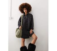 Noisy May - Vestito camicia a maniche lunghe in denim nero slavato M