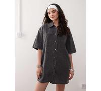 Noisy May - Vestito camicia corto in denim color grigio slavato XS