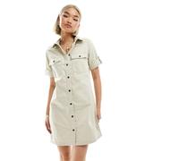 Noisy May - Vestito corto in denim color avena con maniche risvoltate-Neutro S
