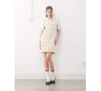 Noisy May - Vestito corto in denim color crema con maniche risvoltate-Bianco M