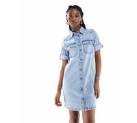 Noisy May - Vestito corto in denim lavaggio azzurro con maniche risvoltate-Nero M