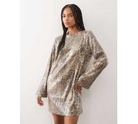 Noisy May - Vestito corto leopardato con schiena scoperta e paillettes-Nero M