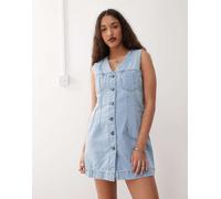 Noisy May - Vestito corto stile gilet in denim lavaggio azzurro-Blu M