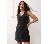 Noisy May - Vestito corto stile gilet in denim nero slavato L