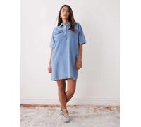 Noisy May - Vestito di jeans oversize squadrato oversize azzurro con tasche-Blu L