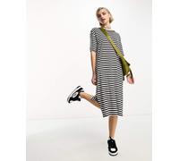 Noisy May - Vestito T-shirt midi nero e bianco a righe con spacco-Multicolore L