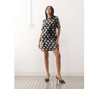 Noisy May - Vestito T-shirt nero con dettagli a cuori e paillettes XS