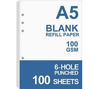 Nokingo Filofax - Fogli di carta bianca formato A5 per agende/raccoglitori, 100 fogli/200 pagine, 100 g/m², 6 fori, 14,8 x 21 cm