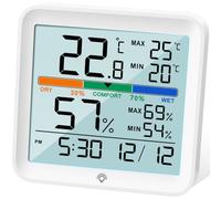 NOKLEAD Igrometro Termometro Digitale per Interni Retroilluminato | Monitor temperatura e umidità con memoria MAX/MIN, orologio, calibrazione e indicatore di comfort