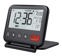 NOKLEAD Sveglia da viaggio digitale - Mini orologio display LCD portatile retroilluminazione Calendario Temperatura Snooze Specchio per il trucco, orologio pieghevole per camera da letto (nero)