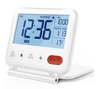 NOKLEAD Sveglia digitale da viaggio, mini orologio portatile con display LCD con retroilluminazione, calendario, temperatura snooze 12/24h, specchio per il trucco, piccolo orologio da scrivania