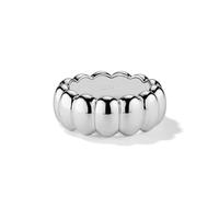 NOKMIT Anelli da donna in oro massiccio 14 carati color argento tono carino bombato cupola croissant fascia per pollice lucido liscio comfort fit taglia 5-10, Metallo, Nessuna pietra preziosa