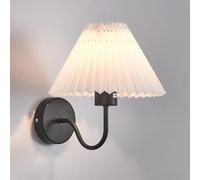 NOKTAI Applique da Parete Classica in Tessuto Plissettato V-intage con Braccio Dritto, 1 Luce, Oro Antico, Applique da Parete Bianca, Lampada da Comodino Rustica da Fattoria Nera, per SOG