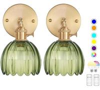 NOKTAI Applique retrò E27 con Telecomando, Lampada da Parete Ricaricabile per Interni dimmerabile 7 Colori RGB, Lampada da Parete Industriale Vintage Senza Fili Regolabile con Paralume in