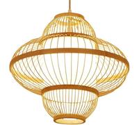 NOKTAI Lampada a Sospensione in Legno retrò Industriale - Lampadario in bambù per Interni, Lampada da soffitto E27 per Sala da Pranzo, Bar e Altro Ancora