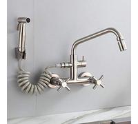 NOKTAI Rubinetti da Cucina a Parete, Pistola a spruzzo Estraibile, Acciaio Inossidabile 304, Due Maniglie a Parete, lavello con Acqua Calda, Vasca per Lavanderia, Tubo a Sette Parole, DOP