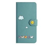 Nokverzy Cover Magnetica Flip per Samsung S21 Ultra 5G(6.8") Pelle Cavalletto Portafoglio Magnetico Custodia per Samsung Galaxy S21 Ultra 5G(6.8") Cover Porta Carte Pieghevoli Cordini Gatti Verde