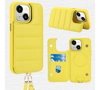 Nokverzy Cover Magnetica per iphone 13(6.1")/14(6.1") Custodia Silicone Antiurto Libro Pelle Custodia Richiudibile Cellulare per iphone 13(6.1")/14(6.1") Flip Cover con Cordino Porta Carte Giallo