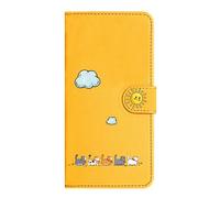 Nokverzy Cover Portafoglio Libro per Xiaomi Poco F5 Pro Custodia Flip con Scomparto Contanti,Scomparti Carte,Staffa Pieghevole,Chiusura Magnetica,Gatti Nuvole Bianche e Modelli di Sole,Giallo