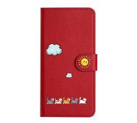 Nokverzy Cover Portafoglio Libro per Xiaomi Poco X3/Poco X3 Pro Custodia Flip con Scomparto Contanti,Scomparti Carte,Staffa Pieghevole,Chiusura Magnetica,Gatti Nuvole Bianche e Modelli di Sole,Rosso