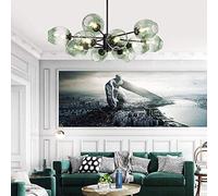 NOKXDKJWT Lampadario Sputnik per l'industria Moderna, Lampada da soffitto a Sospensione a Bolle Regolabile, lampadario in Vetro Trasparente E27 di metà secolo, Paralume Verde, 16 Teste