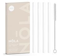 NOLA Set di 4 cannucce in vetro bianco + spazzola per la pulizia - 15 cm di lunghezza - lavabile in lavastoviglie, vetro speciale - per bevande calde e fredde, tè, cocktail, frullati, succhi di frutta