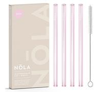 NOLA Set di 4 cannucce in vetro di alta qualità, rosa + spazzola per la pulizia, 15 cm, lavabili in lavastoviglie, vetro speciale, per bevande calde e fredde, tè, cocktail, frullati, succhi di frutta