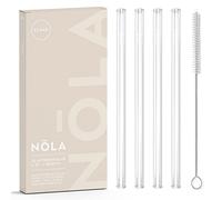 NOLA Set di 4 cannucce in vetro trasparente + spazzola per la pulizia - 15 cm di lunghezza - lavabile in lavastoviglie, vetro speciale - per bevande calde e fredde, tè, cocktail, frullati, succhi di