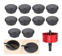 NOLACE 10Pcs Passacavi Scrivania, Passacavo Guida Cavo Plastica Ø 60 mm da Incastrare Copri Foro di Copertura per Organizzare Filo per Casa e Tavolo ddell’ufficio con 1 Sega a Tazza 60 mm，Nero