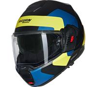 Nolan N120-1 Omocromo N-Com Casco, nero/blu/giallo, Taglia XL (62)